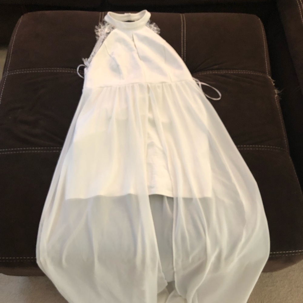 White dress with open lace back and sheer bottom